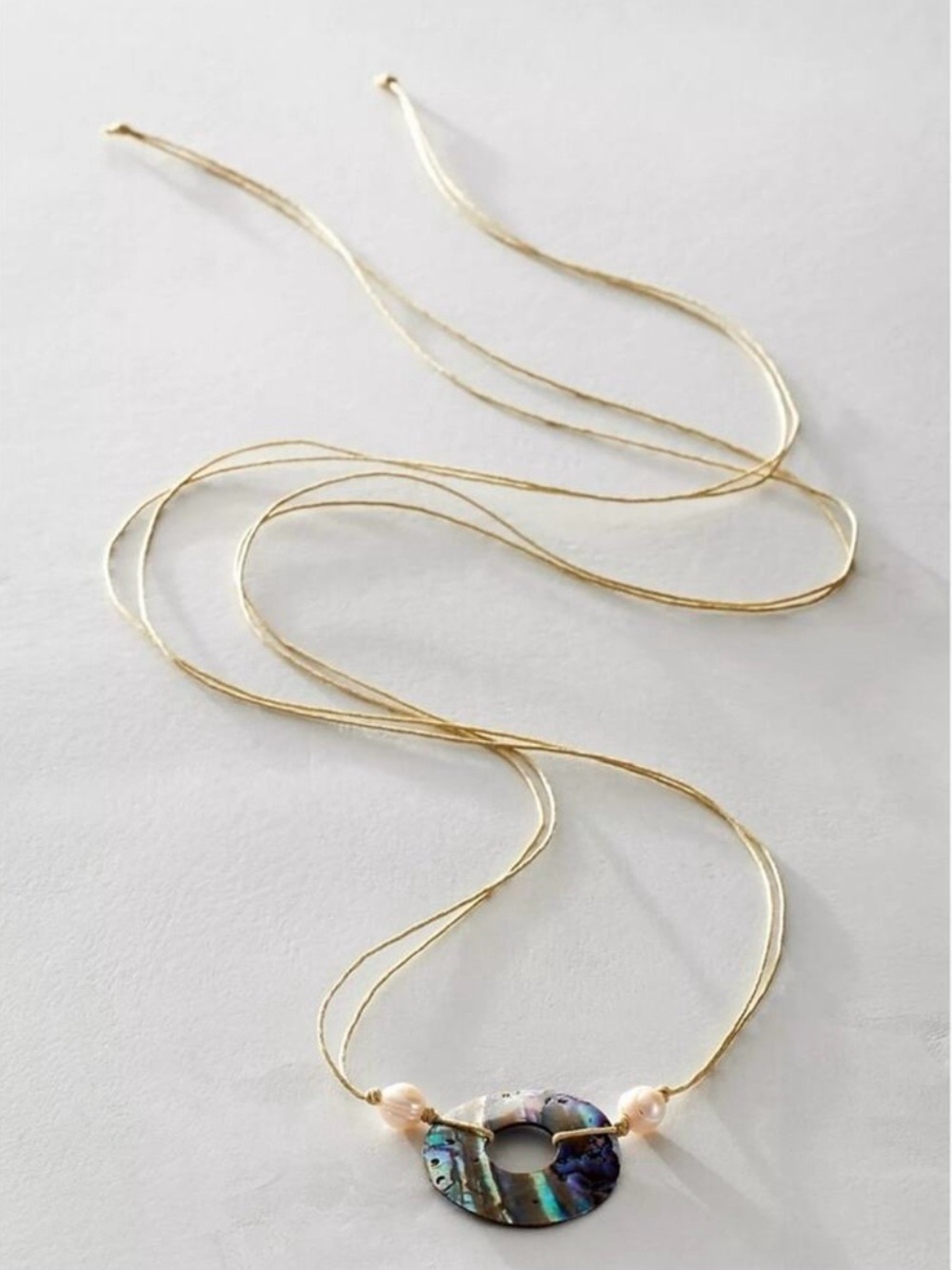 Free People Bohemian Abalone Shell Pearl Rope Necklace Belly Chain Neutral NEW